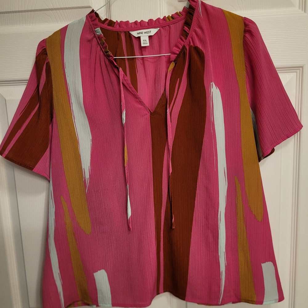Nine West Pink and Brown Abstract Blouse Sz. 2X